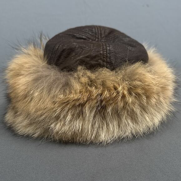 Vintage Natural Coyote Fur Leather Hat Crowncap Canada Winter Glam Russian Ski main image 9